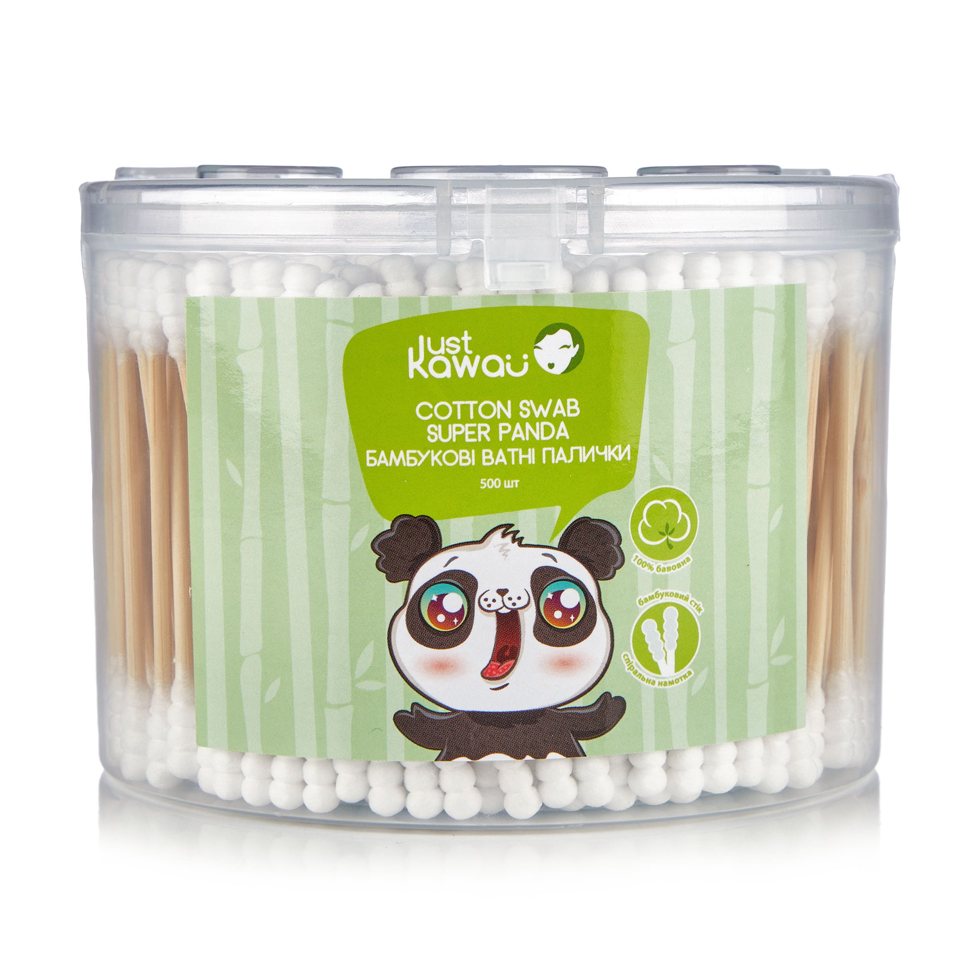 Бамбукові ватні палички Just Kawaii Suрer Panda, 500 шт