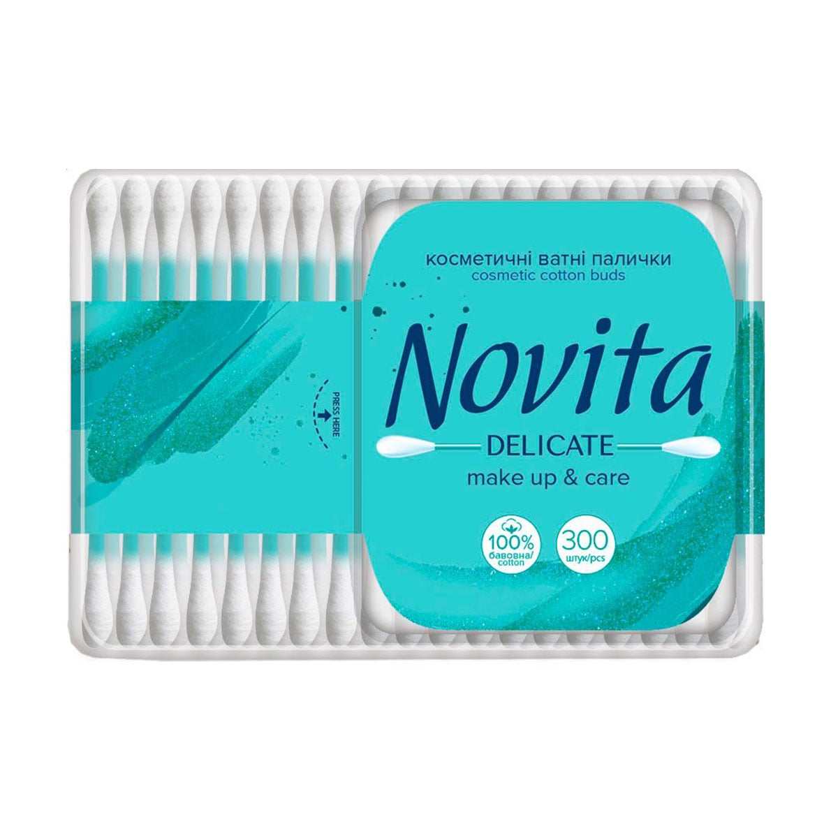 Ватні палички Novita Delicate в квадратнiй коробці, 300 шт